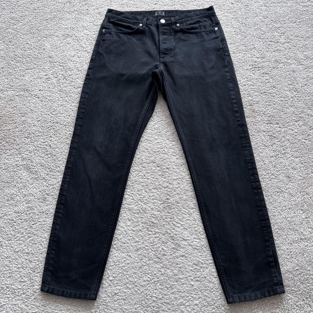 ASKET The Black Denim Jeans Mens 32x31 Black Slim Straight Button Fly Italy